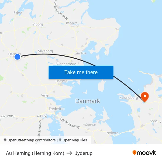 Au Herning (Herning Kom) to Jyderup map