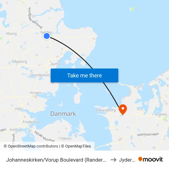 Johanneskirken/Vorup Boulevard (Randers Kom) to Jyderup map