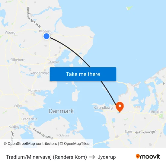 Tradium/Minervavej (Randers Kom) to Jyderup map
