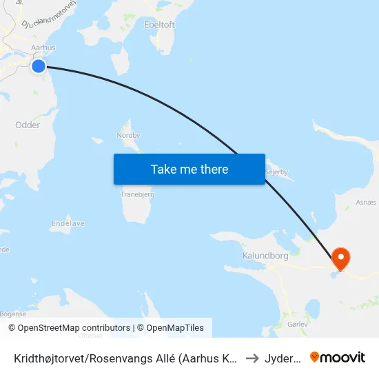 Kridthøjtorvet/Rosenvangs Allé (Aarhus Kom) to Jyderup map
