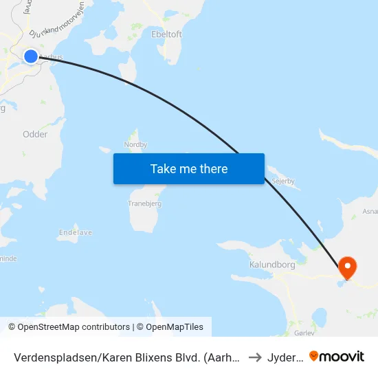 Verdenspladsen/Karen Blixens Blvd. (Aarhus Kom) to Jyderup map