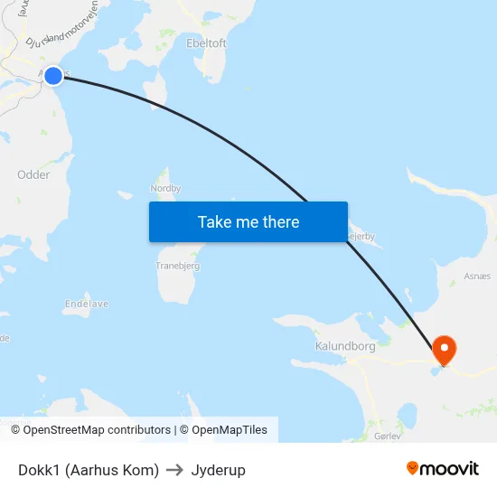 Dokk1 (Aarhus Kom) to Jyderup map