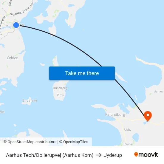 Aarhus Tech/Dollerupvej (Aarhus Kom) to Jyderup map