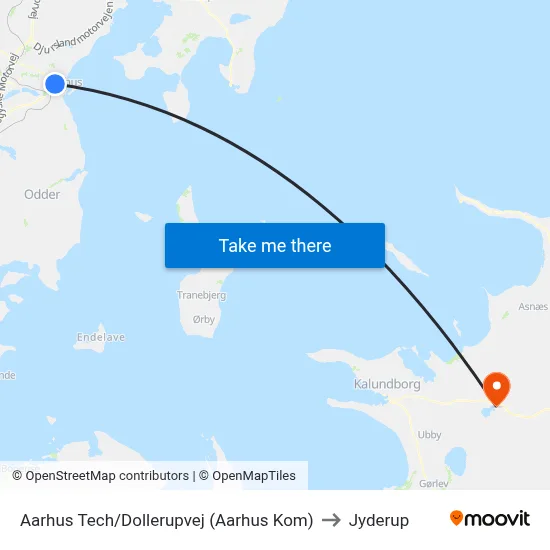 Aarhus Tech/Dollerupvej (Aarhus Kom) to Jyderup map