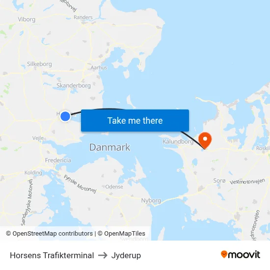 Horsens Trafikterminal to Jyderup map