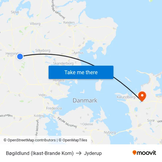 Bøgildlund (Ikast-Brande Kom) to Jyderup map