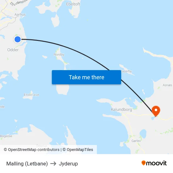 Malling (Letbane) to Jyderup map