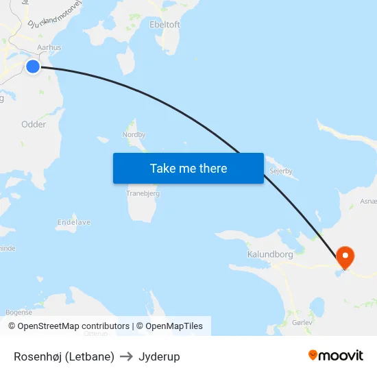 Rosenhøj (Letbane) to Jyderup map