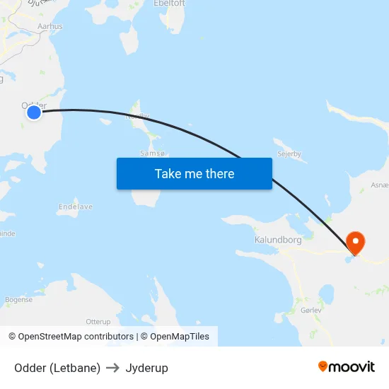 Odder (Letbane) to Jyderup map