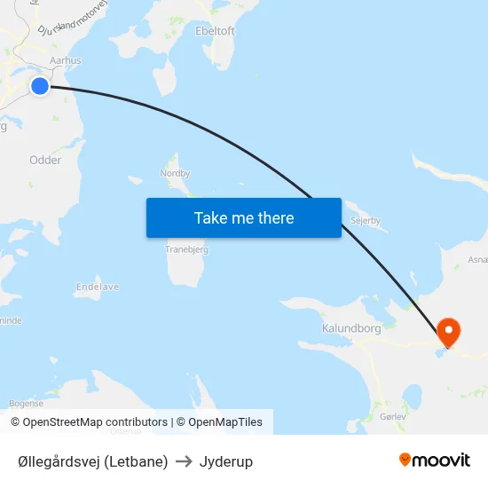 Øllegårdsvej (Letbane) to Jyderup map