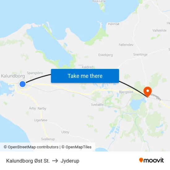 Kalundborg Øst St. to Jyderup map