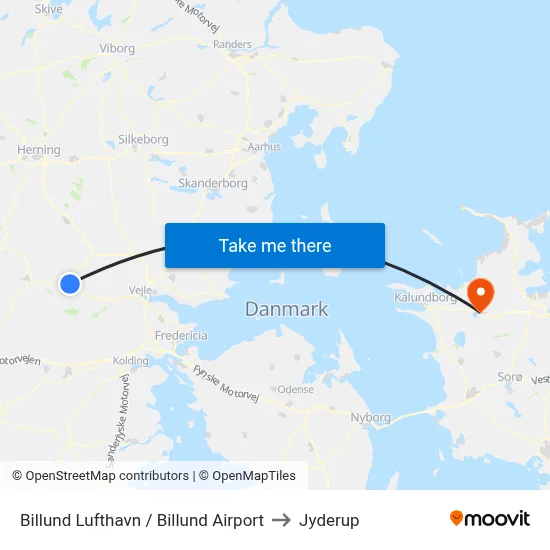 Billund Lufthavn / Billund Airport to Jyderup map