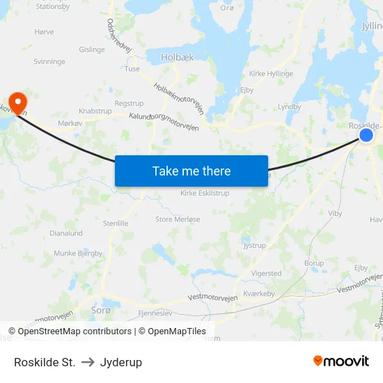 Roskilde St. to Jyderup map