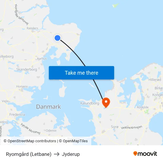 Ryomgård (Letbane) to Jyderup map