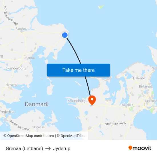 Grenaa (Letbane) to Jyderup map