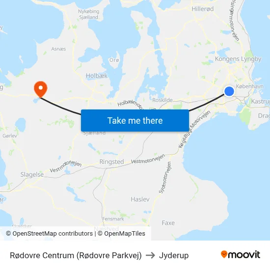 Rødovre Centrum (Rødovre Parkvej) to Jyderup map