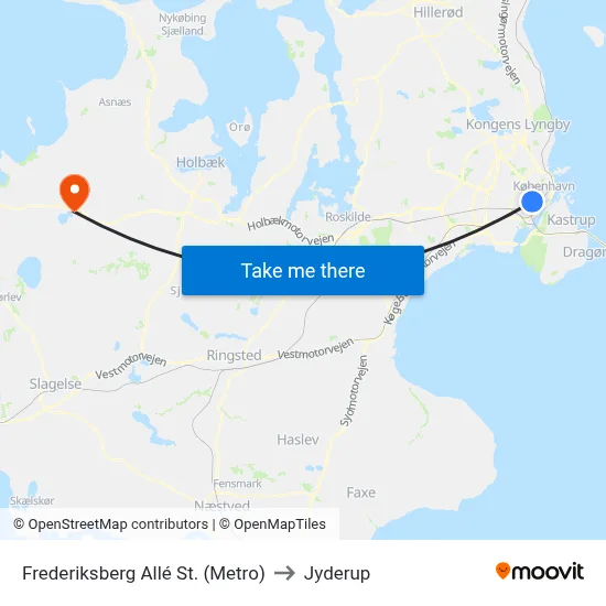 Frederiksberg Allé St. (Metro) to Jyderup map