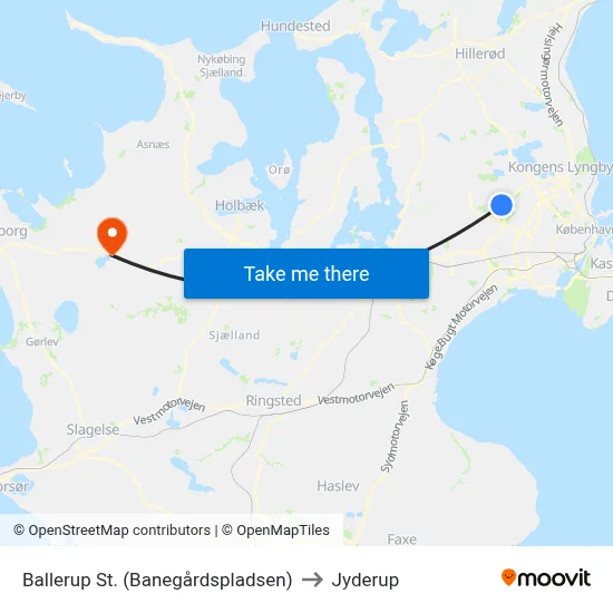 Ballerup St. (Banegårdspladsen) to Jyderup map