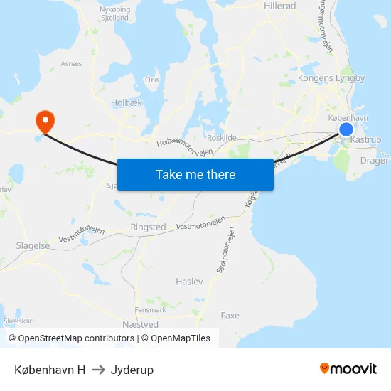København H to Jyderup map
