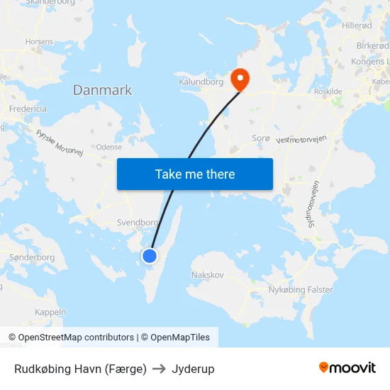 Rudkøbing Havn (Færge) to Jyderup map