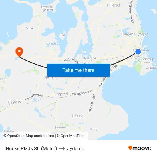 Nuuks Plads St. (Metro) to Jyderup map