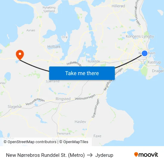 New Nørrebros Runddel St. (Metro) to Jyderup map