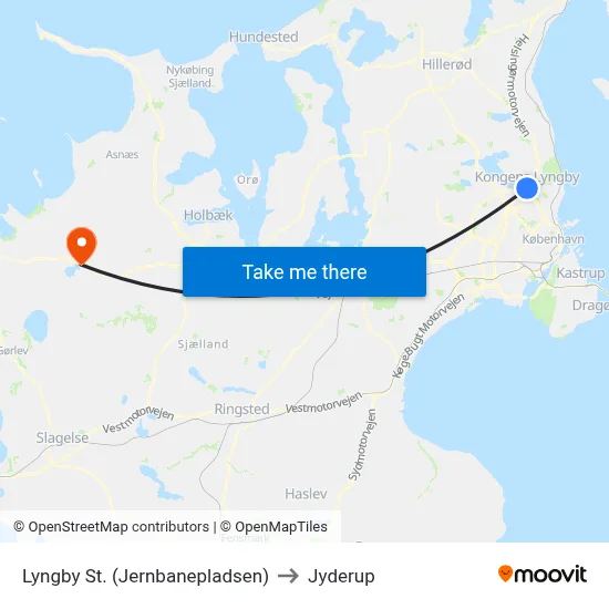 Lyngby St. (Jernbanepladsen) to Jyderup map