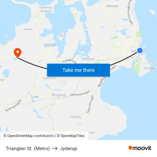 Trianglen St. (Metro) to Jyderup map
