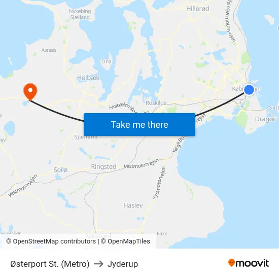 Østerport St. (Metro) to Jyderup map