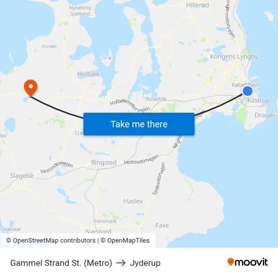 Gammel Strand St. (Metro) to Jyderup map