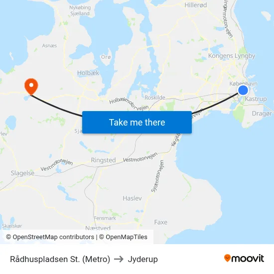 Rådhuspladsen St. (Metro) to Jyderup map