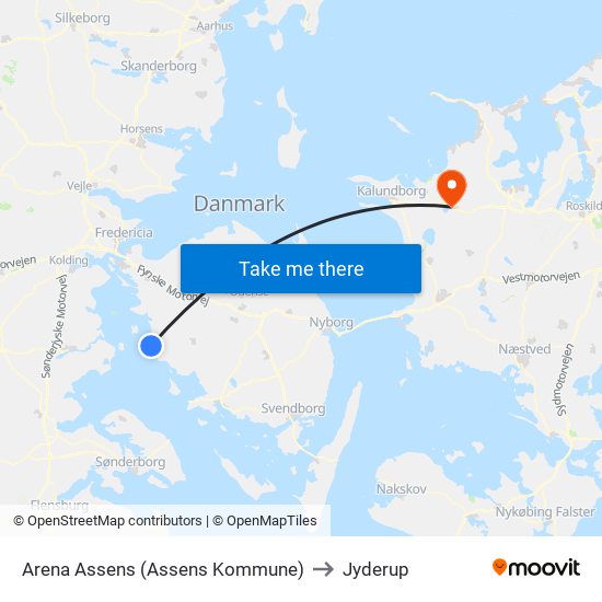 Arena Assens (Assens Kommune) to Jyderup map