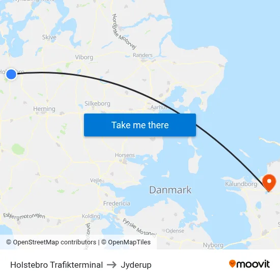 Holstebro Trafikterminal to Jyderup map