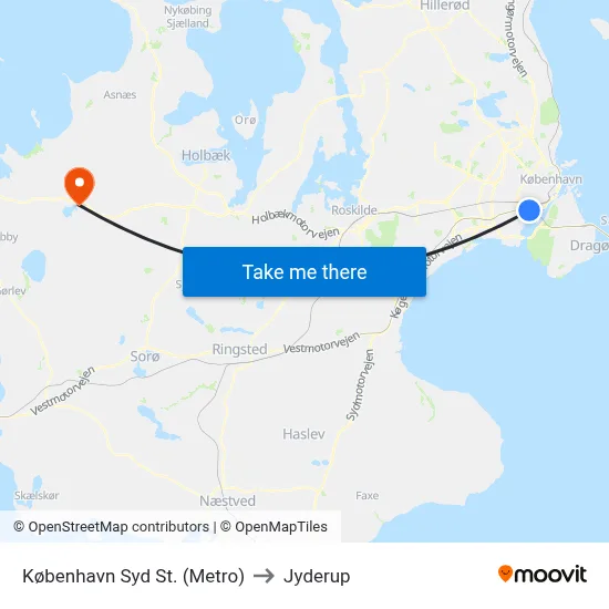 København Syd St. (Metro) to Jyderup map