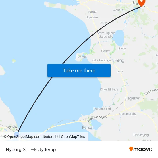 Nyborg St. to Jyderup map