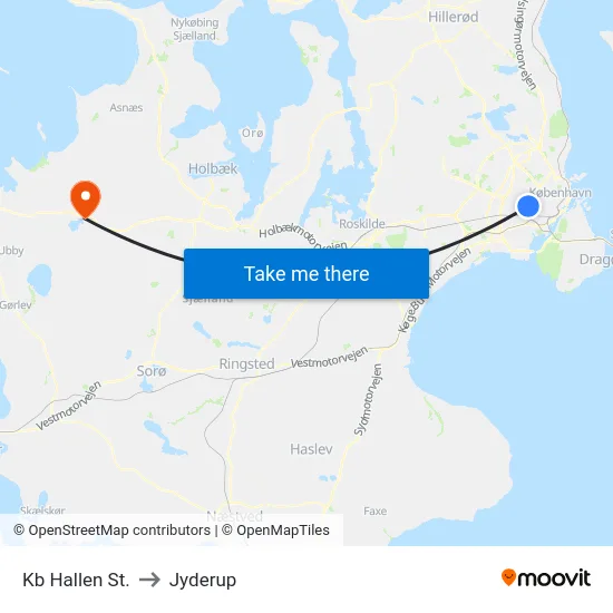 Kb Hallen St. to Jyderup map