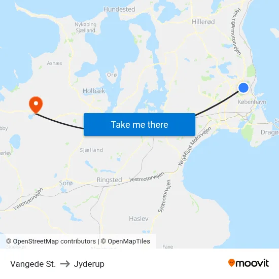 Vangede St. to Jyderup map