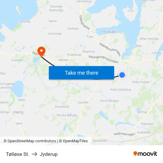 Tølløse St. to Jyderup map