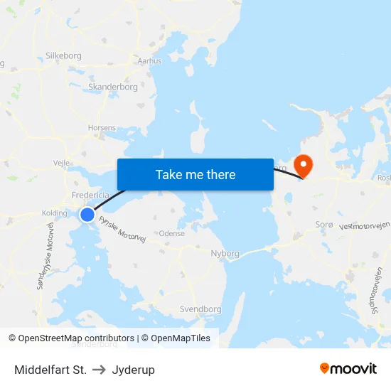 Middelfart St. to Jyderup map