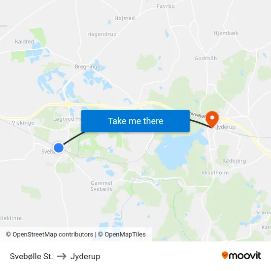 Svebølle St. to Jyderup map