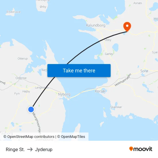 Ringe St. to Jyderup map