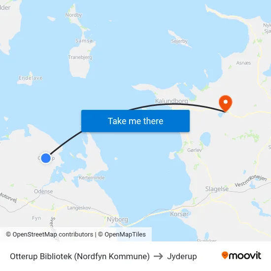 Otterup Bibliotek (Nordfyn Kommune) to Jyderup map