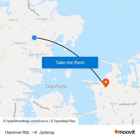 Hammel Rtb. to Jyderup map