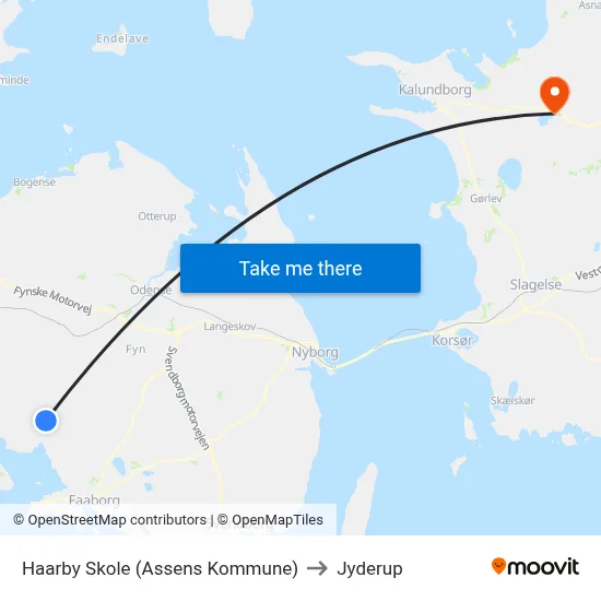 Haarby Skole (Assens Kommune) to Jyderup map