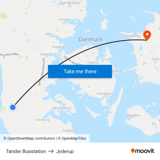 Tønder Busstation to Jyderup map