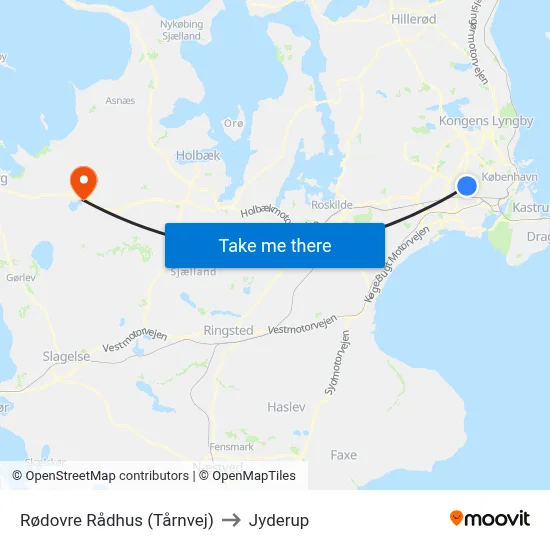 Rødovre Rådhus (Tårnvej) to Jyderup map