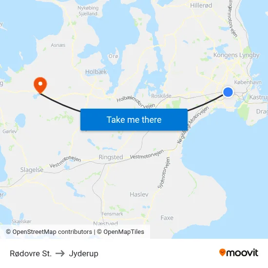 Rødovre St. to Jyderup map