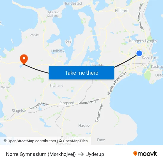 Nørre Gymnasium (Mørkhøjvej) to Jyderup map