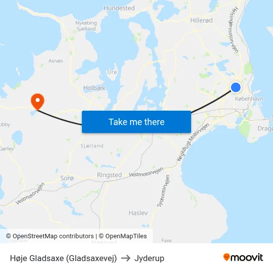 Høje Gladsaxe (Gladsaxevej) to Jyderup map