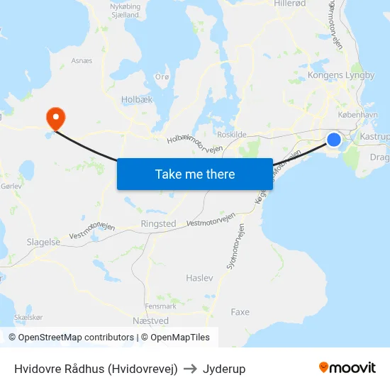 Hvidovre Rådhus (Hvidovrevej) to Jyderup map